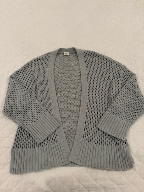 Abercrombie & Fitch Sweaters - Abercrombie & Fitch Light Gray/Green Open-Weave Cardigan